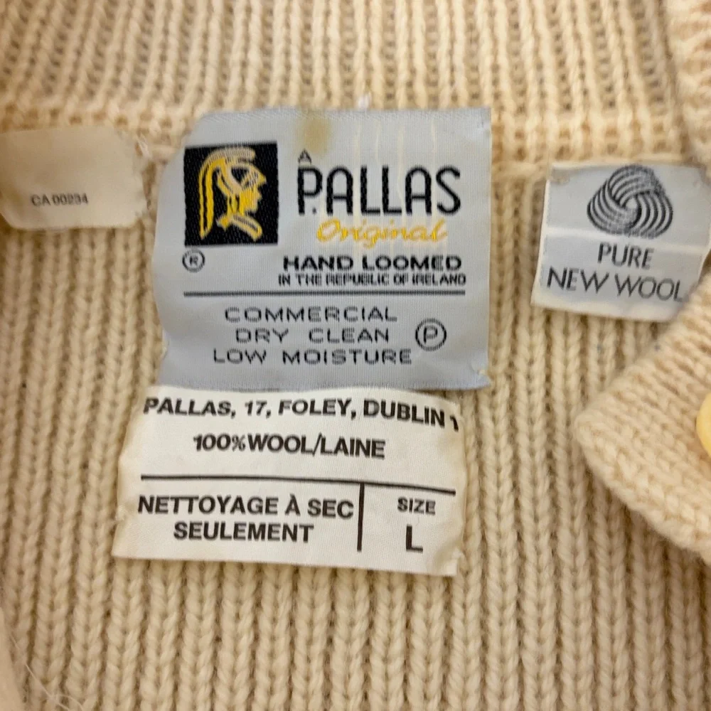 Vintage Irish Sweater Womens Large Cream Wool Chunky Knit Coatigan Cardigan - Picture 15 of 16
